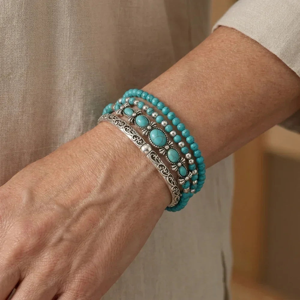 Mirella Boho Turquoise Bead Bracelet Set