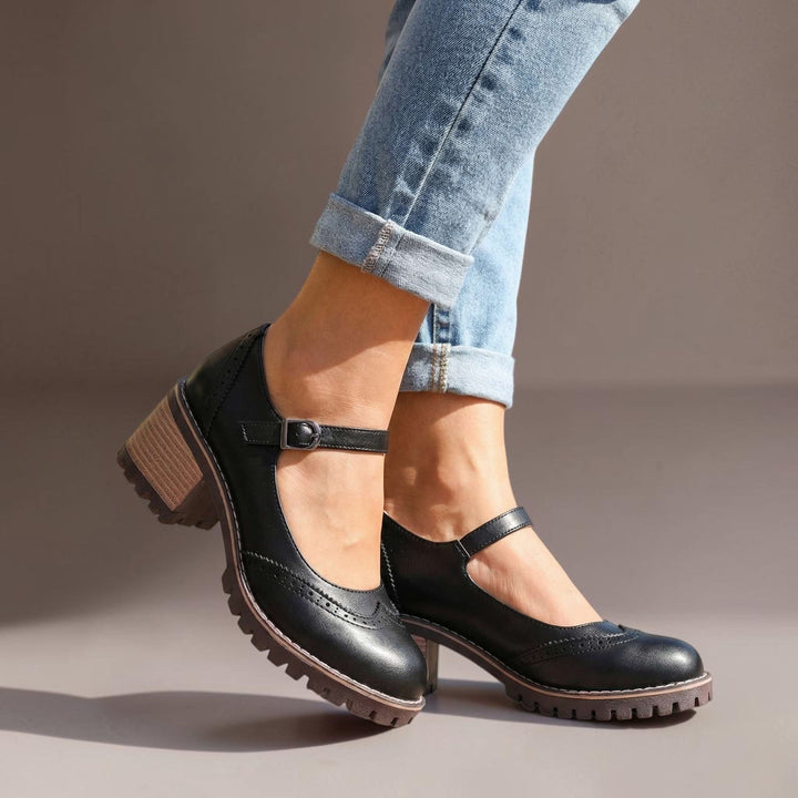 Sandrine Block-Heel Brogue Mary Janes