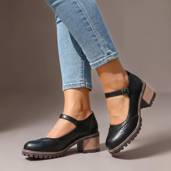 Sandrine Block-Heel Brogue Mary Janes