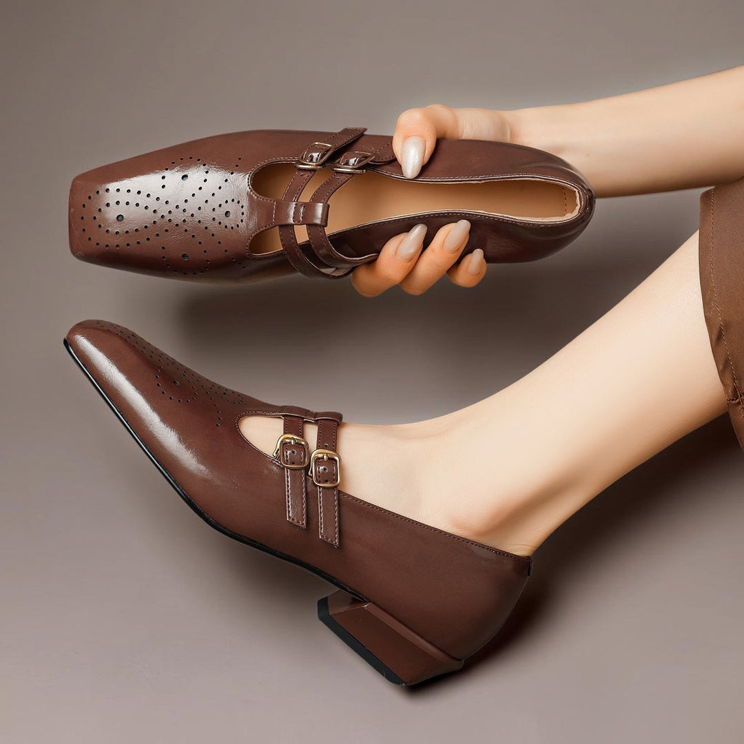 DELACROIX | Pauline Double-Strap Leather Mary Janes