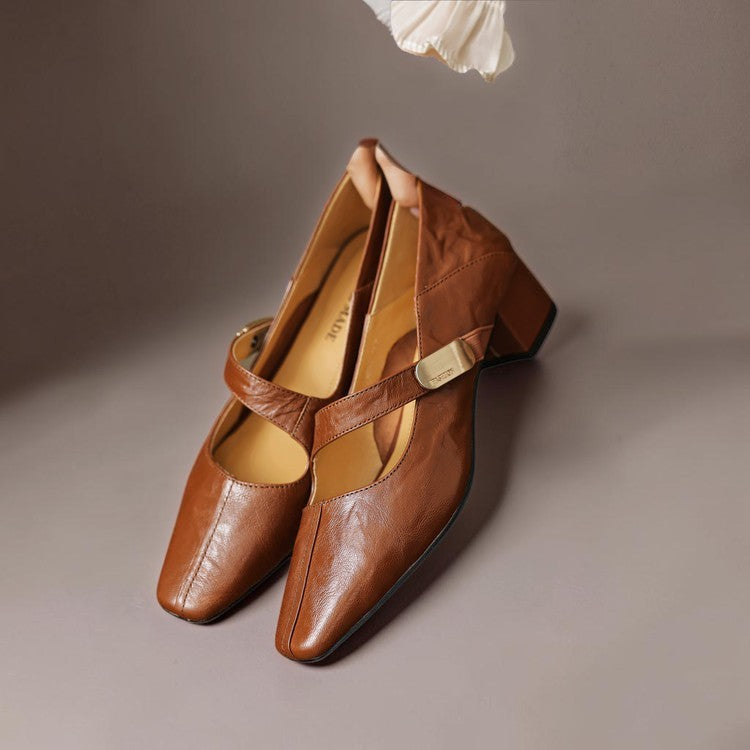 DELACROIX | Juliette Square-Toe Mary Janes with Gold Bit