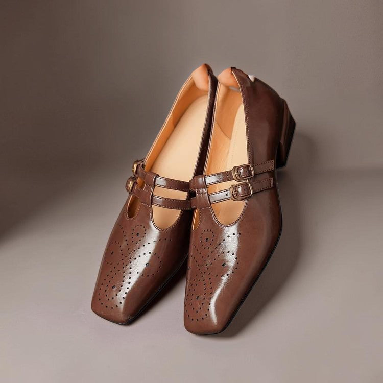 DELACROIX | Pauline Double-Strap Leather Mary Janes
