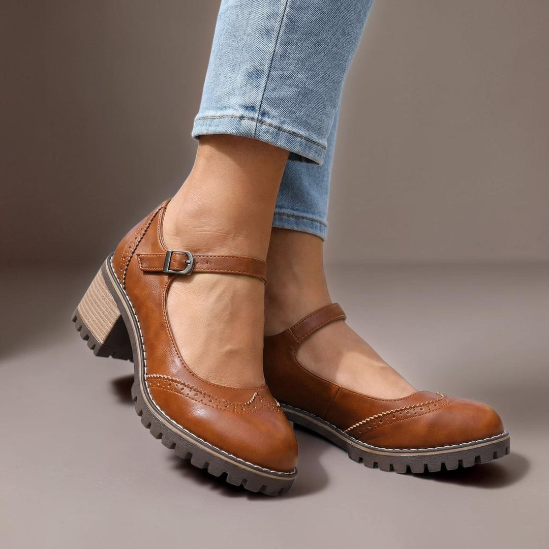 Sandrine Block-Heel Brogue Mary Janes