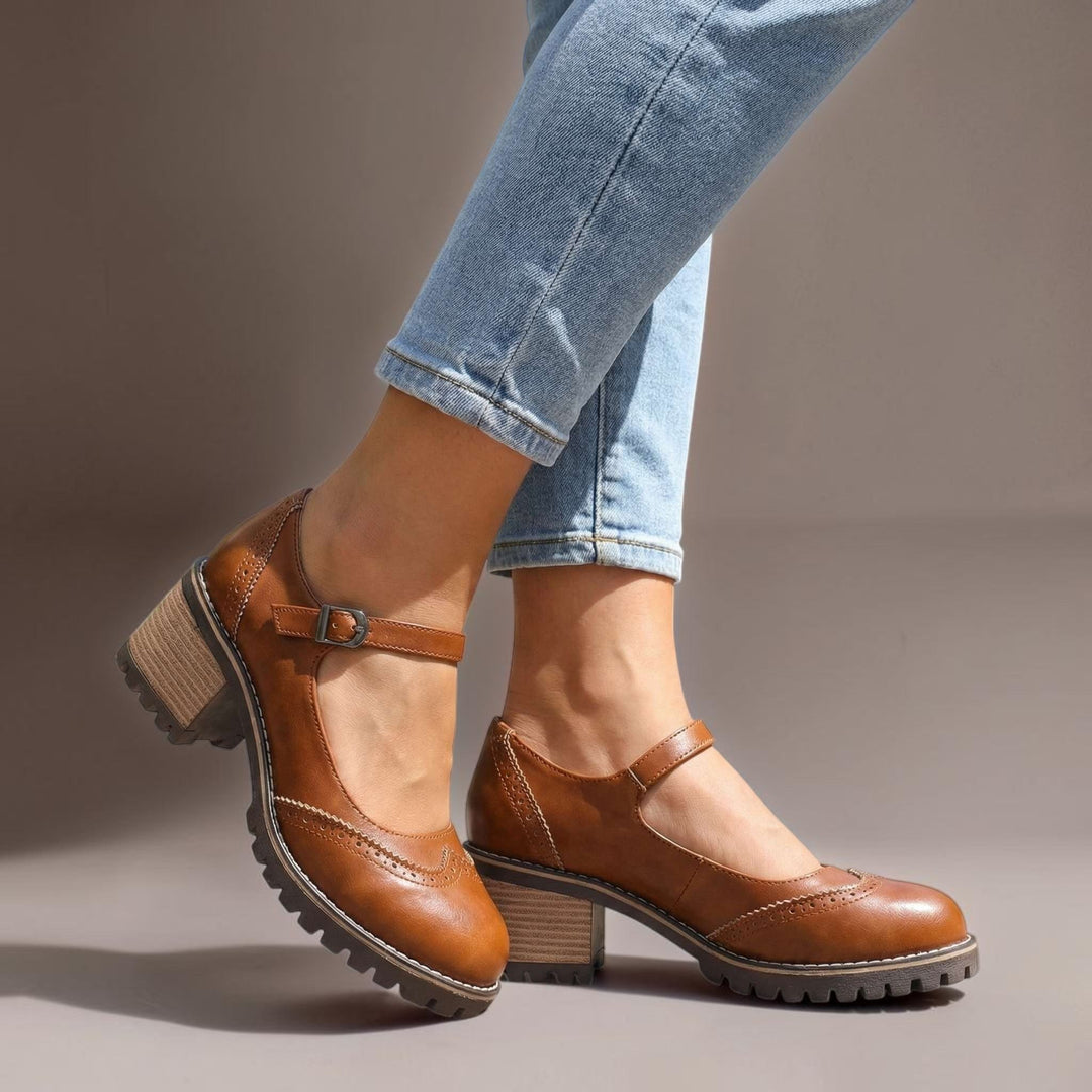 Sandrine Block-Heel Brogue Mary Janes