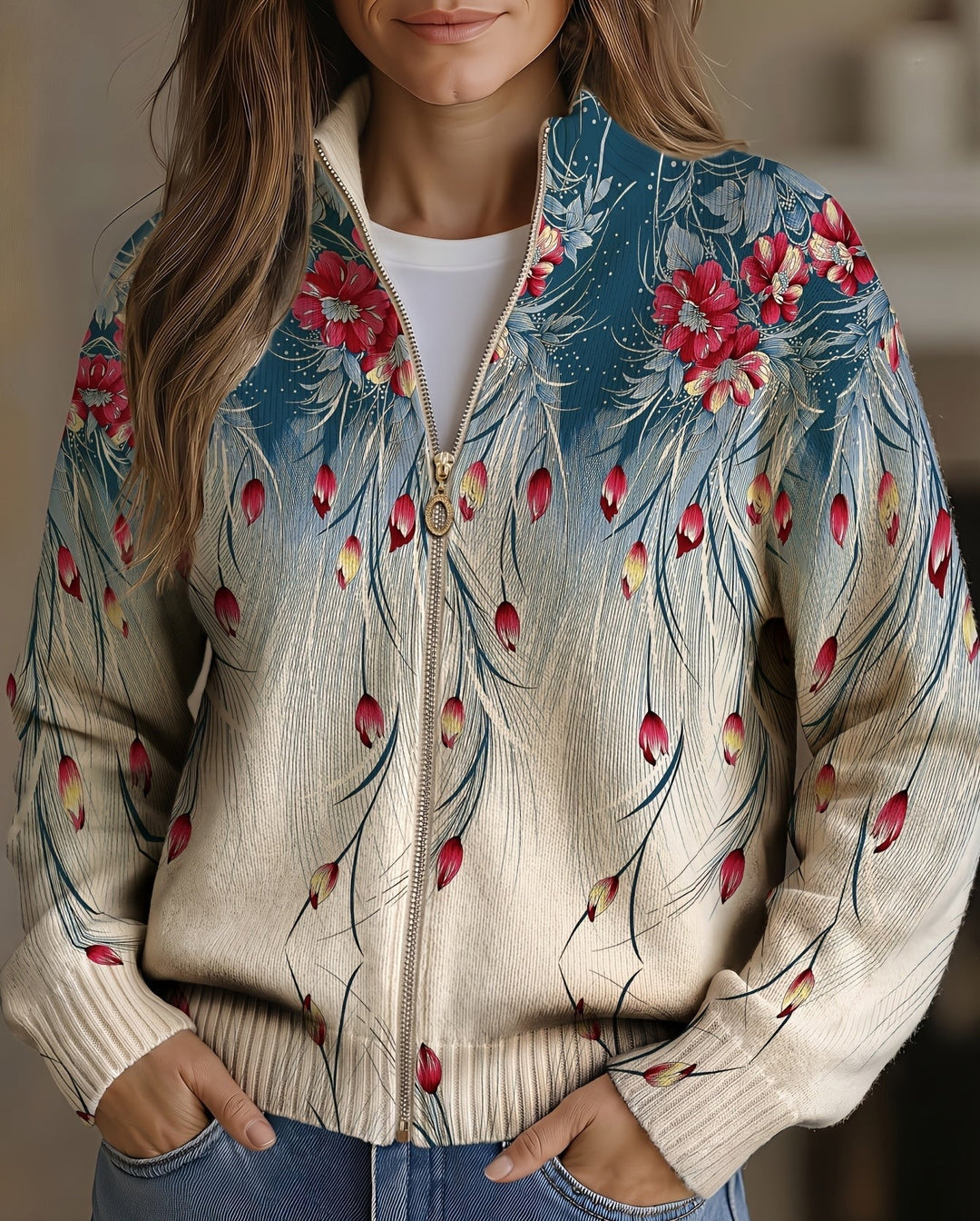 Lidwien | Floral Gradient Zip Cardigan